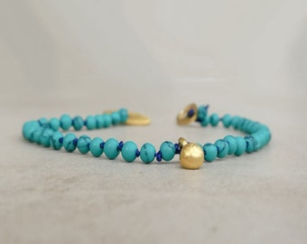 Natural turquoise bracelet Beaded bracelet Gold and turquoise slim bracelet December birthstone layering bracelet December gift