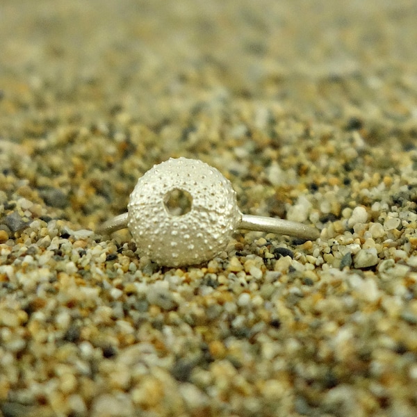 Anneau d’oursin, plage d’océan, bijoux d’océan, anneau d’empilage, bijoux nautiques, anneau d’oursin en argent sterling, anneau réglable