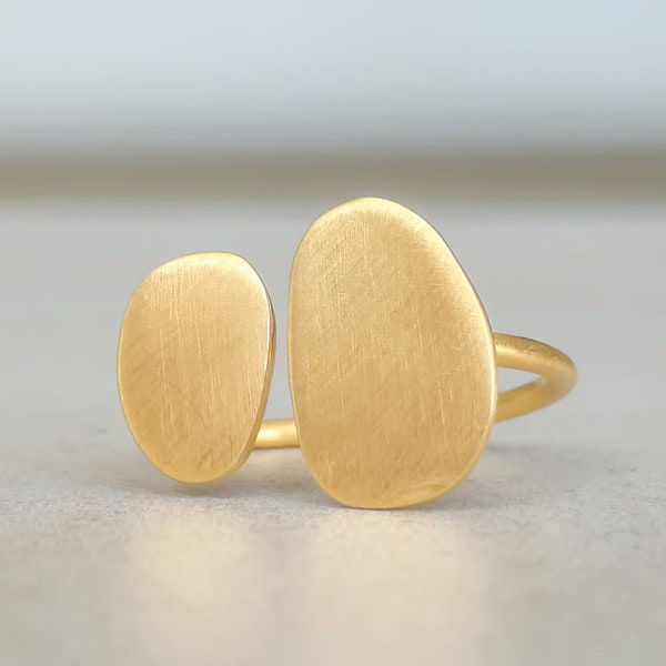 Gold pebble ring Brushed golden ring Modern gold plated silver ring nature inspired ring Nature lover gift Everyday ring
