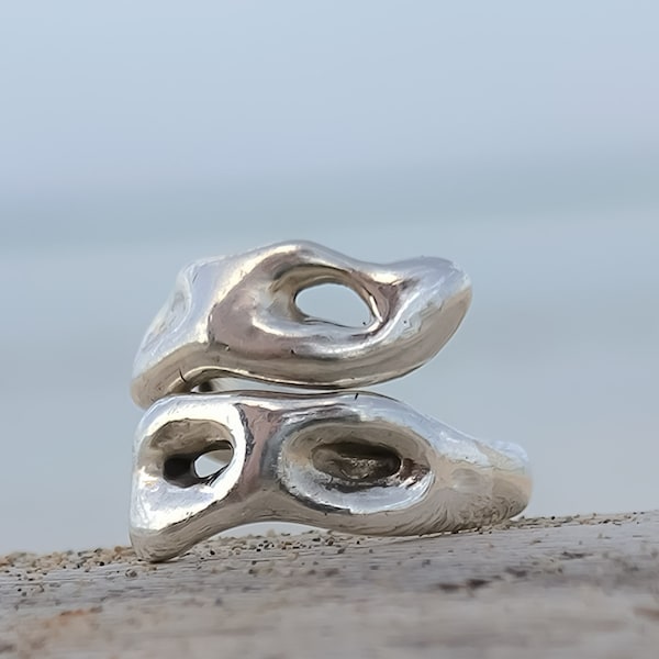 Ungewöhnlich geformter Ring, Sterling Silber unregelmäßiger Ring, verstellbarer Ring, Geschenk für sie, Valentinstag