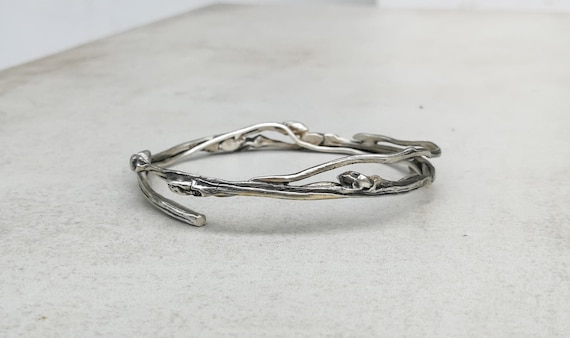 Buy Oxidized Sterling Silver Twig Bangle, Botanical Cuff Bracelet