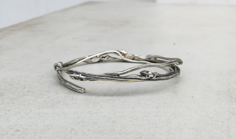 Silver twig bracelet Botanical jewelry Woodland bangle Nature in Silver twig bracelet Botanical jewelry Woodland bangle Nature in