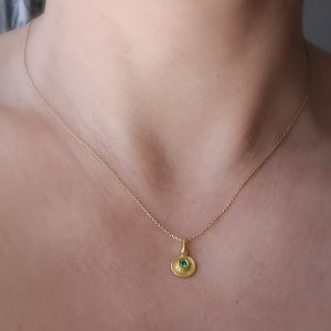 Vintage style gold pendant with tiny green emerald layering necklace, Gold Dainty Necklace, Delicate Pendant, Minimalist Necklace image 10