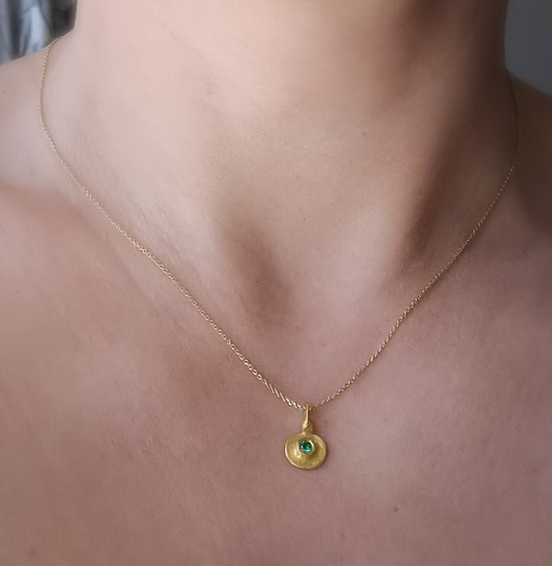 Vintage style gold pendant with tiny green emerald layering necklace, Gold Dainty Necklace, Delicate Pendant, Minimalist Necklace image 10