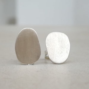 Sterling silver flat pebble studs Small disc posts Minimalist stud earrings Everyday jewellery