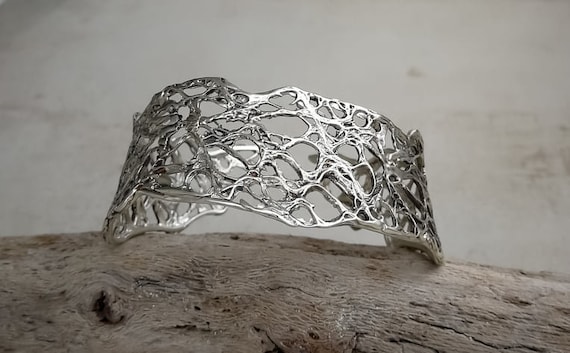 Wide Carved Design Lotus Bali Cuff Bracelet | Eve's Addiction