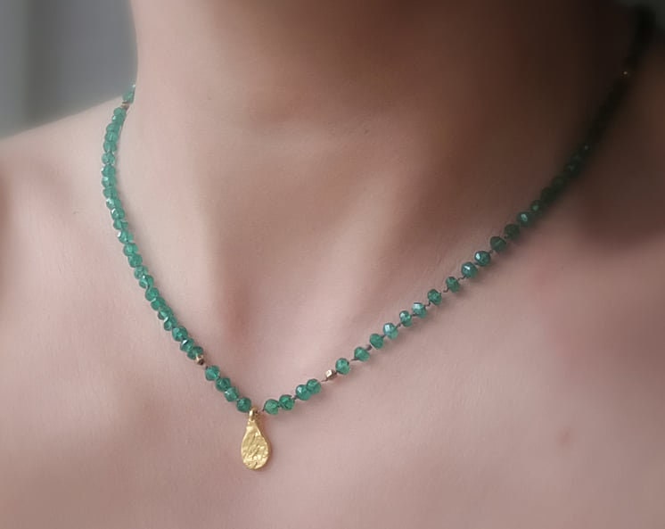 Hand Knotted Necklace With Green Onyx 