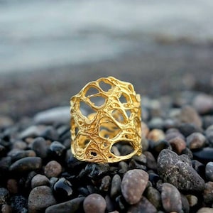 Wide gold band ring Nature inspired ring Large ring Organic jewelry Open ring Gift for her