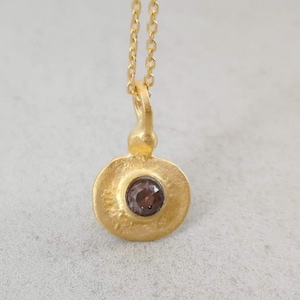 Vintage gold pendant with tiny smoky quartz layering necklace, Gold Dainty Necklace, Delicate Pendant, Minimalist Necklace, June birthstone