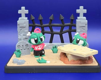 3D Printed Zombie Flexi & Graveyard Diorama | Halloween Desk Display