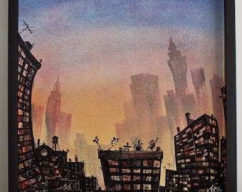 Impresión firmada de edición limitada con sesión de improvisación al atardecer en la azotea, regalo para amantes de la música, decoración de pared con arte jazz neoyorquino para estudio de música, apartamento en Brooklyn, NY