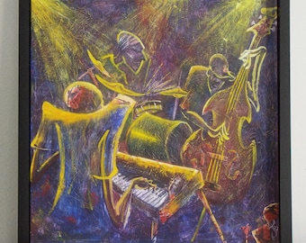 Impresión artística firmada de edición limitada de músicos de jazz expresionistas, regalo para amantes de la música, arte mural, decoración de pared jazzística para estudio, regalo para él