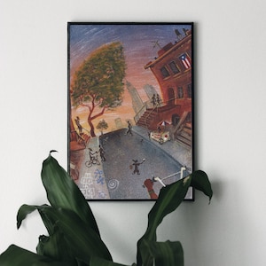 STREETS OF GOLD matte gallery print city neighborhood kids playing street art community relationships Harlem art Brooklyn nyc art wall decor