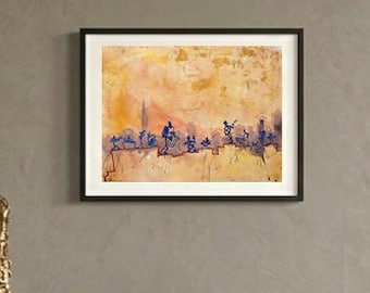 Pintura original "Manhattan Rooftop Music Jam", arte mural de estilo jazz, regalo para amantes de la música, decoración mural vanguardista para sala de música moderna.