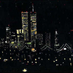 TWIN TOWERS At NIGHT Signed Limited Edition Print - Manhattan Skyline nyc wall decor for him living room pre 911 nyc World Trade Center art