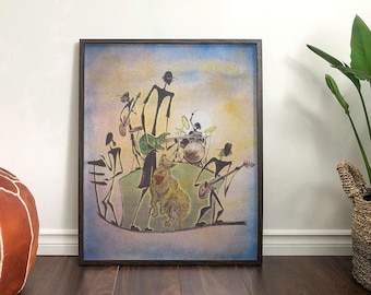 Impresión de una banda de reggae con figuras de palo, arte mural de roots rock reggaerock, Cocoa the Tour Dog, arte hippie, cartel del festival de música calireggae, arte de músicos.