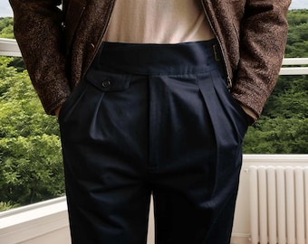 Custom Men's Vintage High-Waist Gurkha Cotton Pleated Pants - Casual Military Trousers for Spring