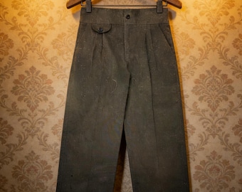 Vintage 1930s Pure Cotton Corduroy Railroad Pants -Unique Back Cinch Buckle, Unisex Wide Leg