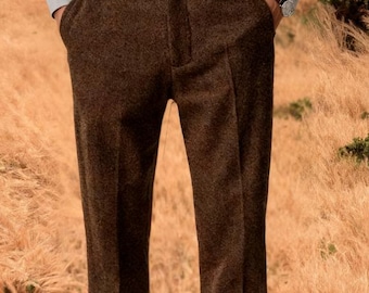 Tailored Herringbone Tweed Vest and Pants For Men: 1920s Vintage Two-Piece Set