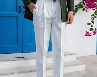 Custom  Men's Vintage 1800s Gurkha Trousers – High-Waist Cotton with Belt Buckle & Double Pleats