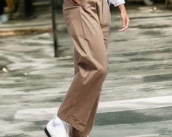 Bespoke High-Waisted 100% Pure Cotton Gurkha Pants with Structured Waistband For Men