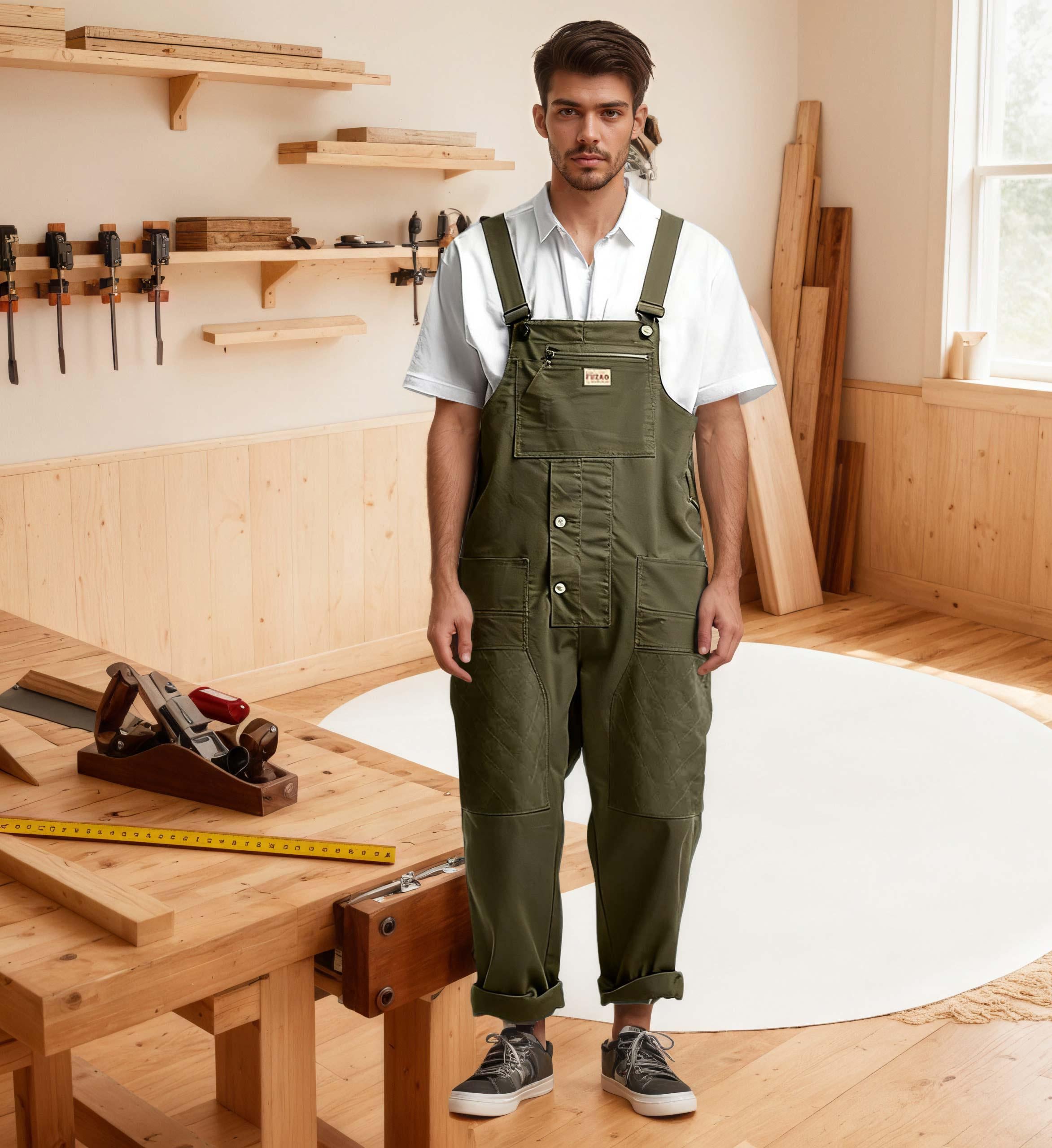 Vintage Green Cotton Carpenter Overalls – Unisex Workwear