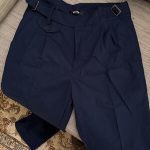 Vintage Gurkha Linen Pants For Men, Baggy Fit High Waisted Military Trousers With Pleat Rolled Hem, Retro 19th Century Style ,Linen Pockets