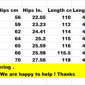 Puede incluir: Una tabla de tallas con texto negro sobre fondo blanco, que enumera las medidas para las tallas 29 a 36, incluyendo cintura, muslo, caderas, largo y bajo en cent&iacute;metros y pulgadas. Incluye el texto: Please measur your waist before ordering.