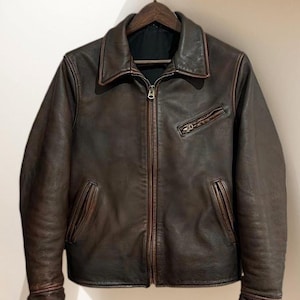 Men&#39;s Vintage Motorcycle Jacket – Tea-Core Calfskin, Talon Zippers, Aged Finish – Unrestrained Comfort & Stone-Washed Craftsmanship 1.3mm