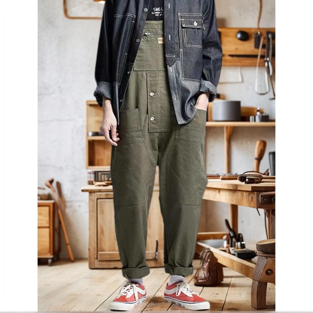 Vintage Green Cotton Carpenter Overalls – Unisex Workwear