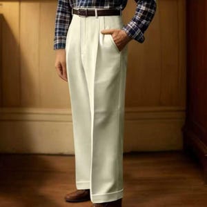 Custom Men’s High-Waist Pleated Wide-Leg Pants – 100% Cotton Chino Relaxed Fit
