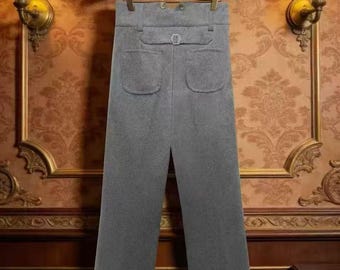 1930s Railroad Pure Wool Trousers: High Waisted Wide Leg Pants