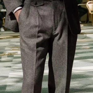 Vintage 19s Gurkha Worst Wool Pants Men, Regular Fit High Waisted Military Trousers With Pleats And Rolled Hem, Wrinkle Resistant 3 Colors
