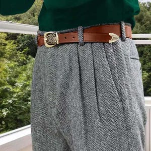 Heavyweight Tweed Wool Trousers - 1950s Style | High-Waisted Straight Leg Unisex Custom