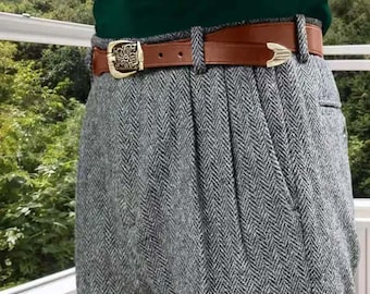Heavyweight Tweed Wool Trousers - 1950s Style | High-Waisted Straight Leg Unisex Custom