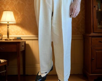 Custom 100% Cotton 1930s Hollywood Golden Age Slacks | High Waist Pleated Men's Trousers