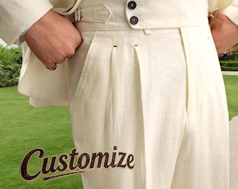 Custom Vintage Linen Gurkha Pants for Men – High Waisted Pleated Trouser