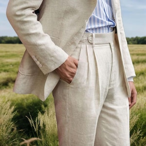 Custom Vintage Gurkha Linen Trousers | High-Waisted Pleated Pants, 1900s Style