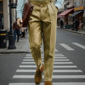 Pantaloni militari Gurkha vintage del XIX secolo da uomo: vestibilità regolare, vita alta, orlo plissettato e arrotolato/cotone antipiega, estivi, casual