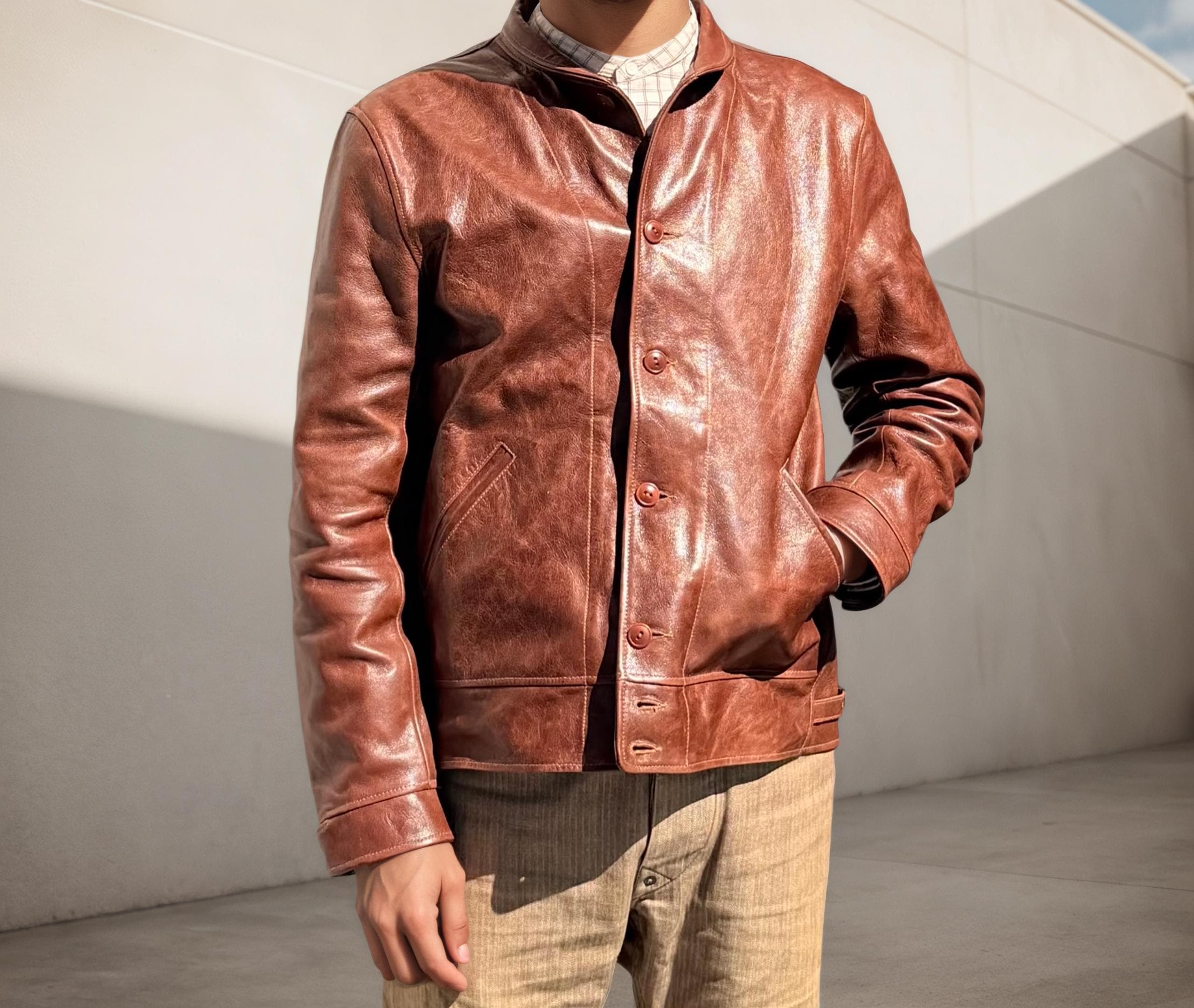 Vintage 1930s Cossack Leather Jacket – Shawl Collar Lambskin