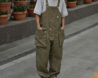Mono de carpintero negro vintage para hombre / Mono de trabajador ferroviario francés / Pantalones marineros Amekaji unisex