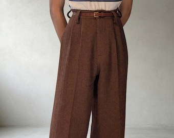 Men's 1930s High Waist Pleated Wool Trousers | Custom Hollywood Golden Age Relaxed Fit Slacks