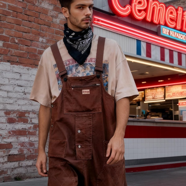 Men's Vintage Dungarees – French Railway Worker Pants, Carpenter Overalls Amekaji Style