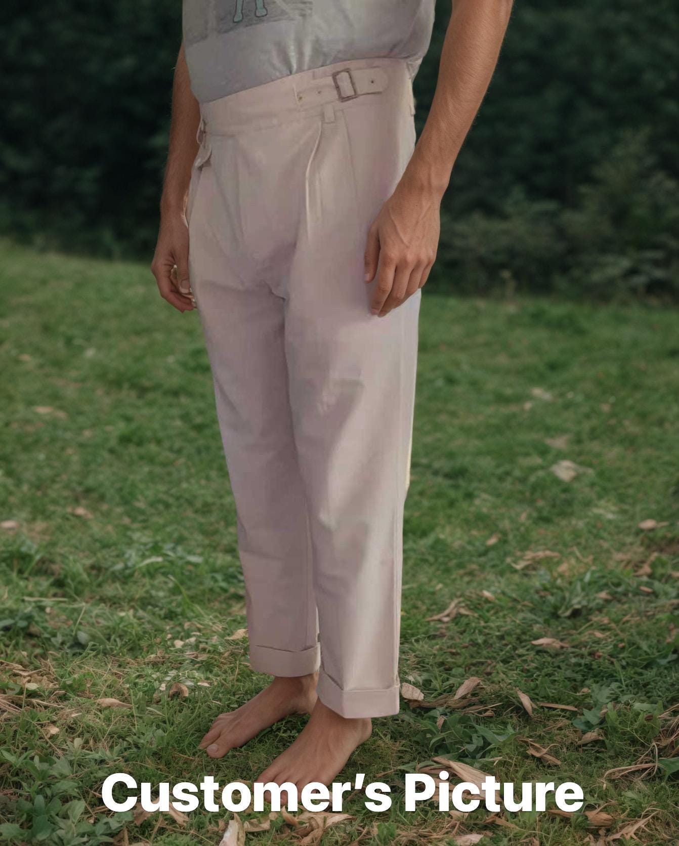 Vintage Gurkha Linen Pants for Men, Regular Fit High Waisted
