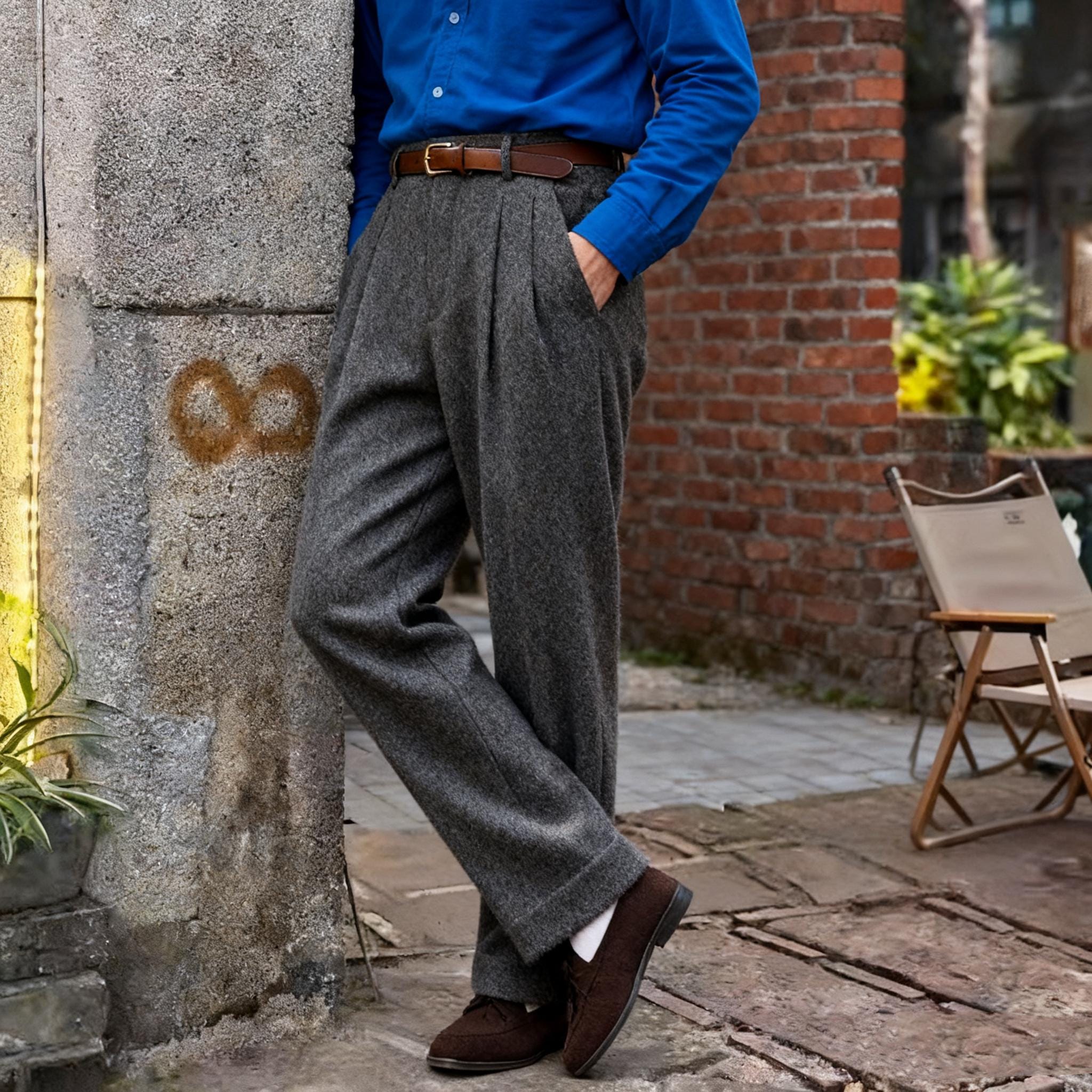 1940s Vintage High Waisted Wool Slacks – Wide Leg Men's Trousers