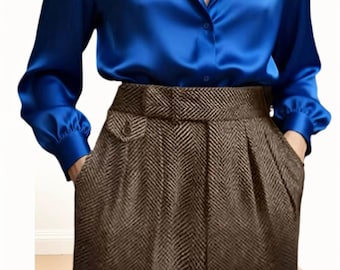 Sophisticated Boho Tweed Wool Pants | 1920s Women’s High Waisted Wide Leg Fit, Custom