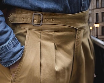 Vintage British Army Gurkha Pants: High-Waisted, Egyptian Cotton Twill-Top Quality