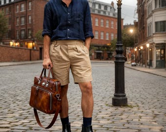 Pure Cotton Gurkha Work Shorts, WWII Replica, Barrel Leg, Adjustable Belt, Flap Pockets