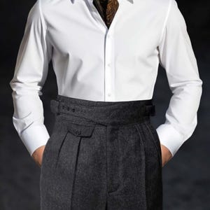 Traditional Italian Gurkha Trousers For Men, Wool Tweed Herringbone, Relaxed Fit Tailored V-Cut Back, Heritage Cloth, Timeless Elegance R88