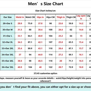 K&ouml;nnte beinhalten: Herren-Gr&ouml;&szlig;entabelle mit Ma&szlig;en in Zoll und Zentimetern. Enth&auml;lt Taillen-, H&uuml;ft-, Oberschenkel- und Bein&ouml;ffnungsma&szlig;e. Gr&ouml;&szlig;en von W30 bis W41, mit Optionen zur individuellen Anpassung. Detaillierte Gr&ouml;&szlig;eninformationen f&uuml;r Hosen.